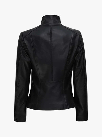 Arezzo Women’s Genuine Leather Biker Jacket with Flap Closure