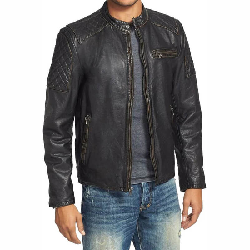 Classic Vintage Black Bomber Jacket in Genuine Leather