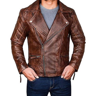 Diamond Quilted Distressed Leather Jacket