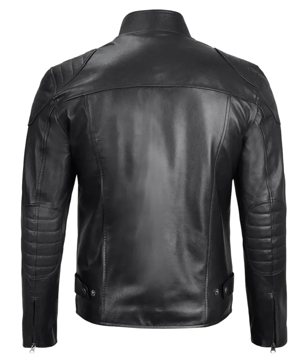 Mens Black Lambskin Leather Cafe Racer Jacket