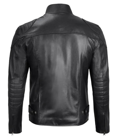 Mens Black Lambskin Leather Cafe Racer Jacket