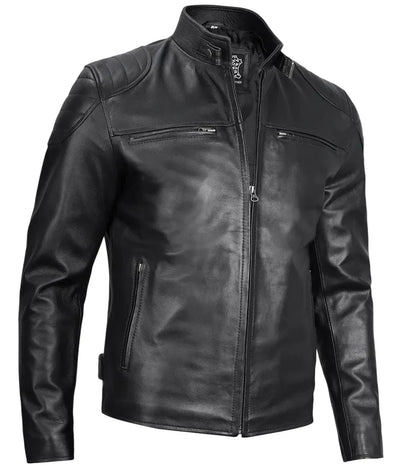 Mens Black Lambskin Leather Cafe Racer Jacket