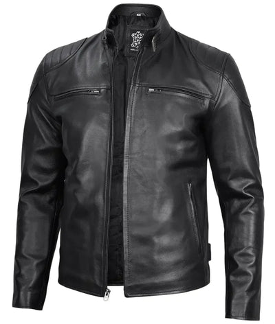 Mens Black Lambskin Leather Cafe Racer Jacket