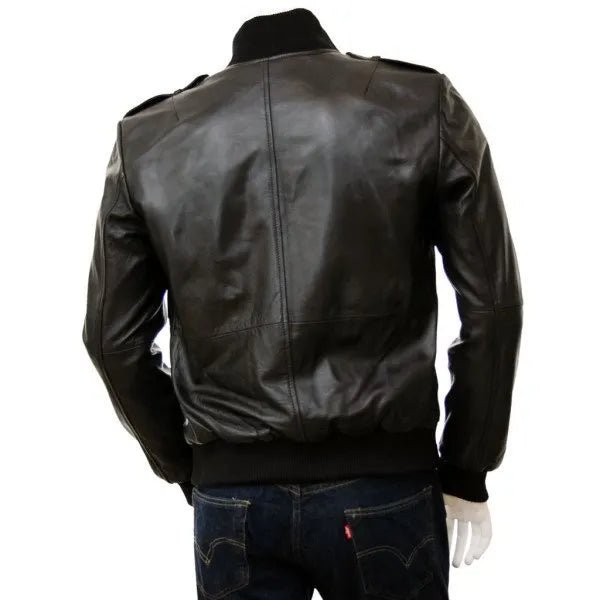 Men’s Black Leather Bomber Jacket