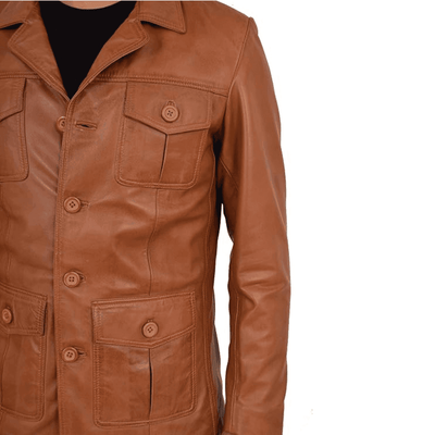 Mens Leather Classic Retro 70's Blazer Hunters Safari Jacket - Styriz Jackets 