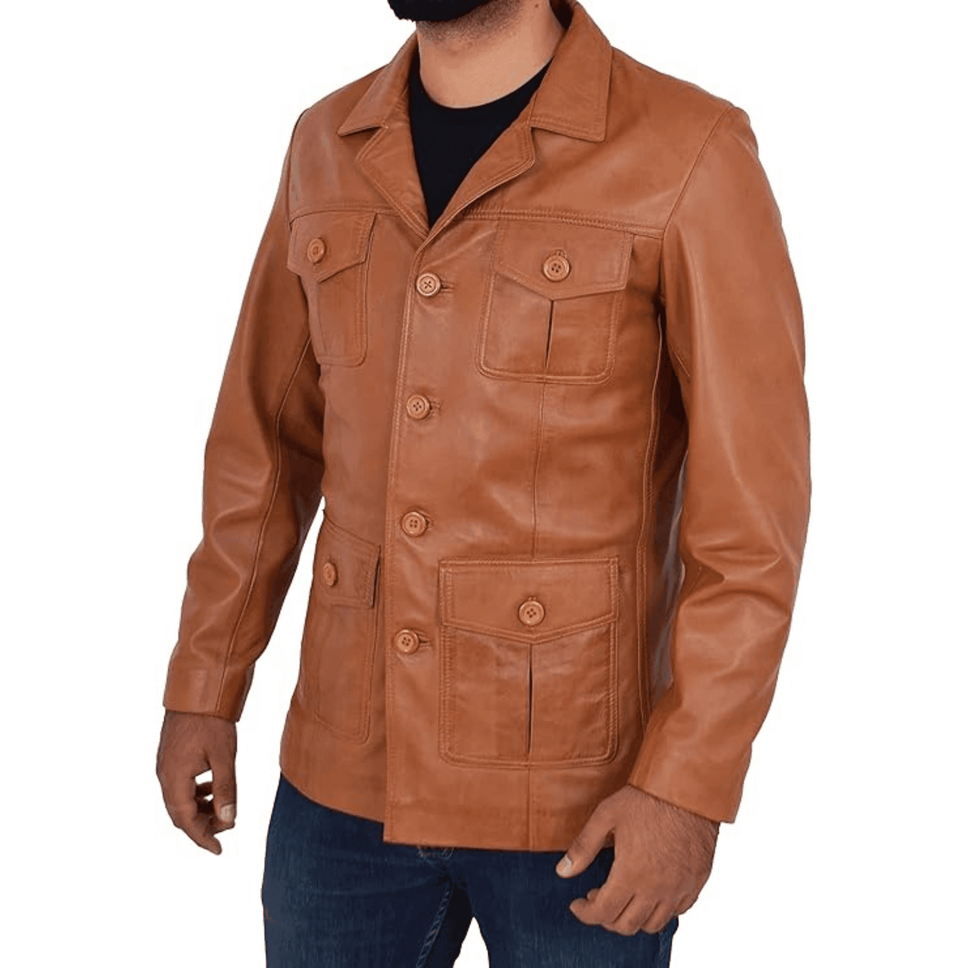 Mens Leather Classic Retro 70's Blazer Hunters Safari Jacket - Styriz Jackets 