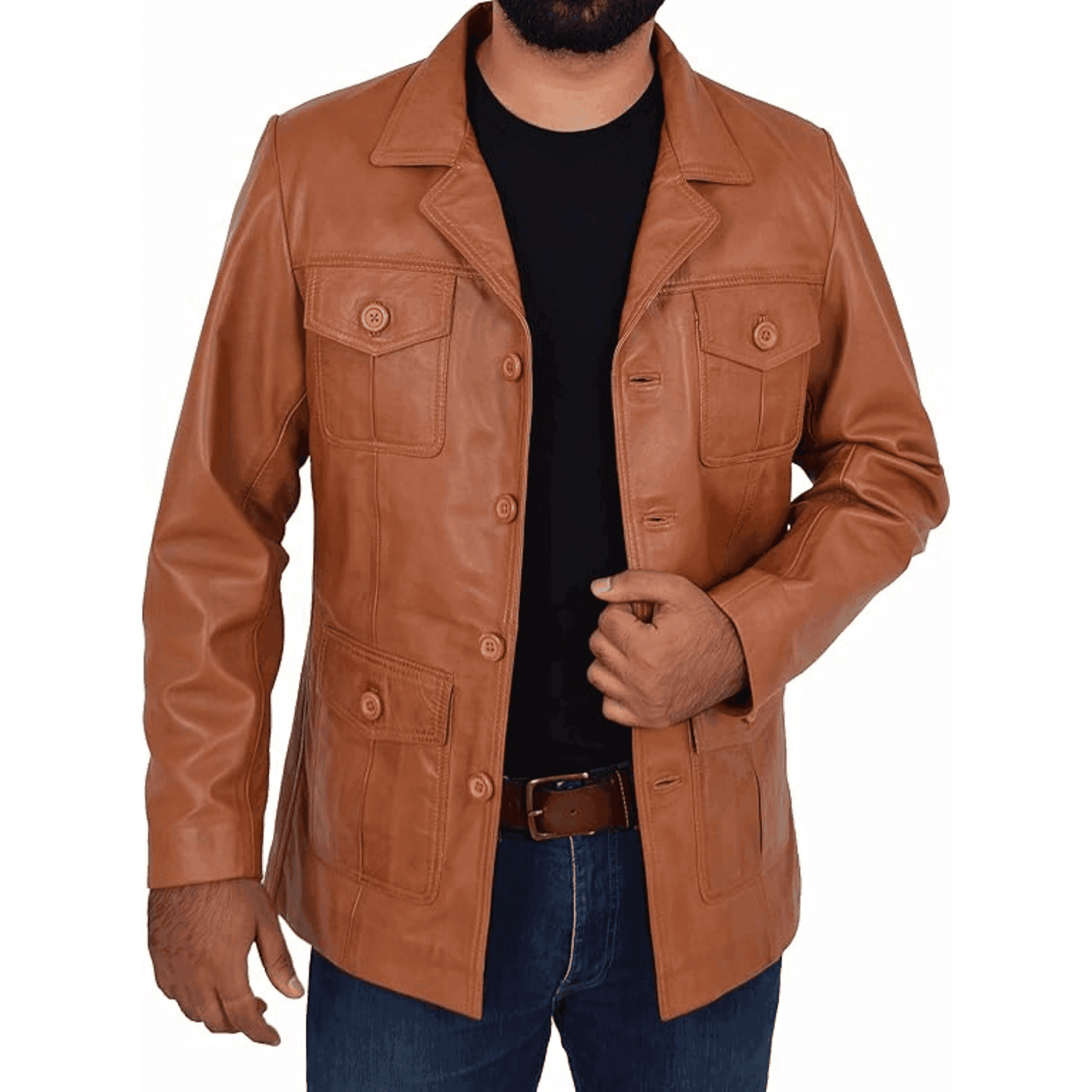 Mens Leather Classic Retro 70's Blazer Hunters Safari Jacket - Styriz Jackets 