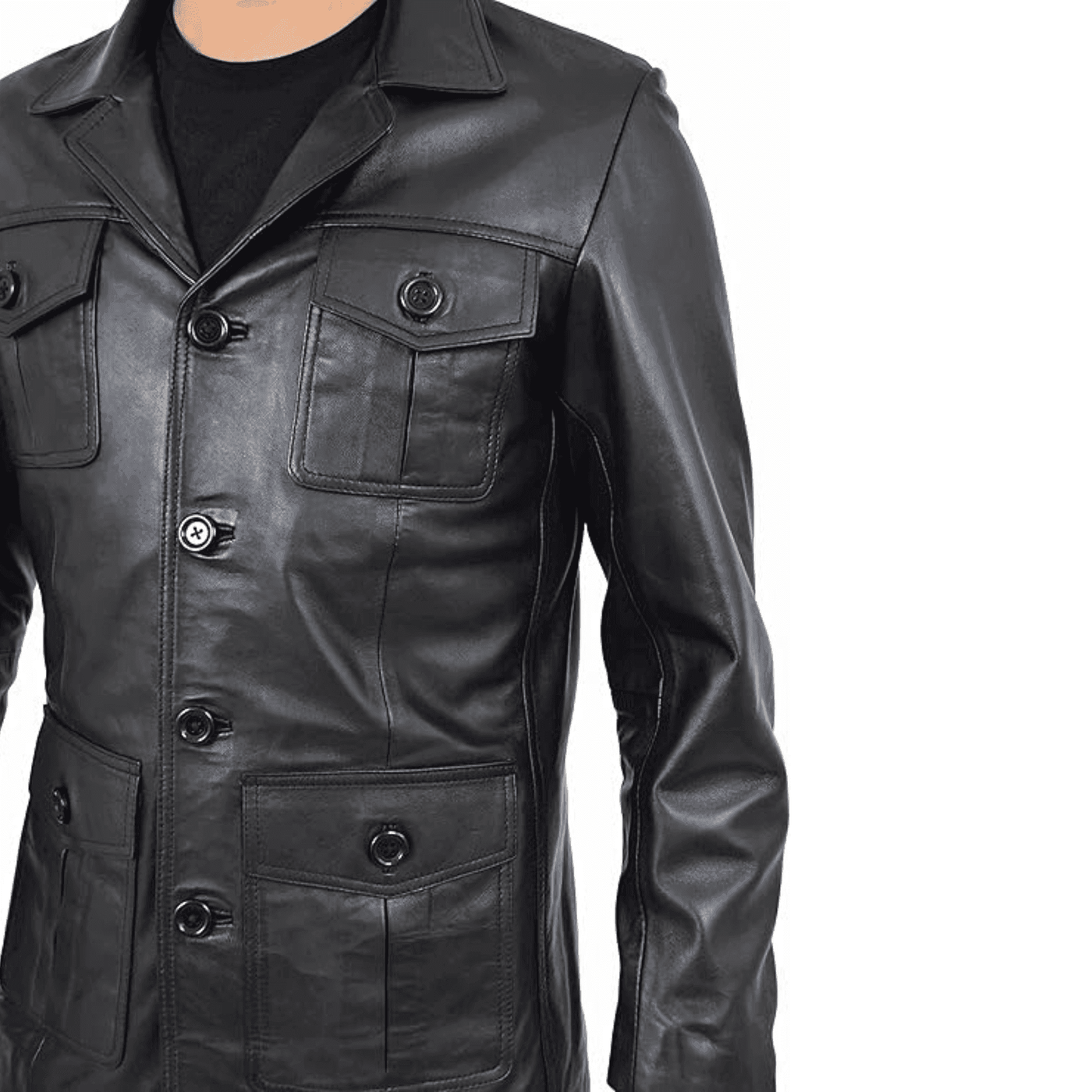 Mens Leather Classic Retro 70's Blazer Hunters Safari Jacket Black - Styriz Jackets 