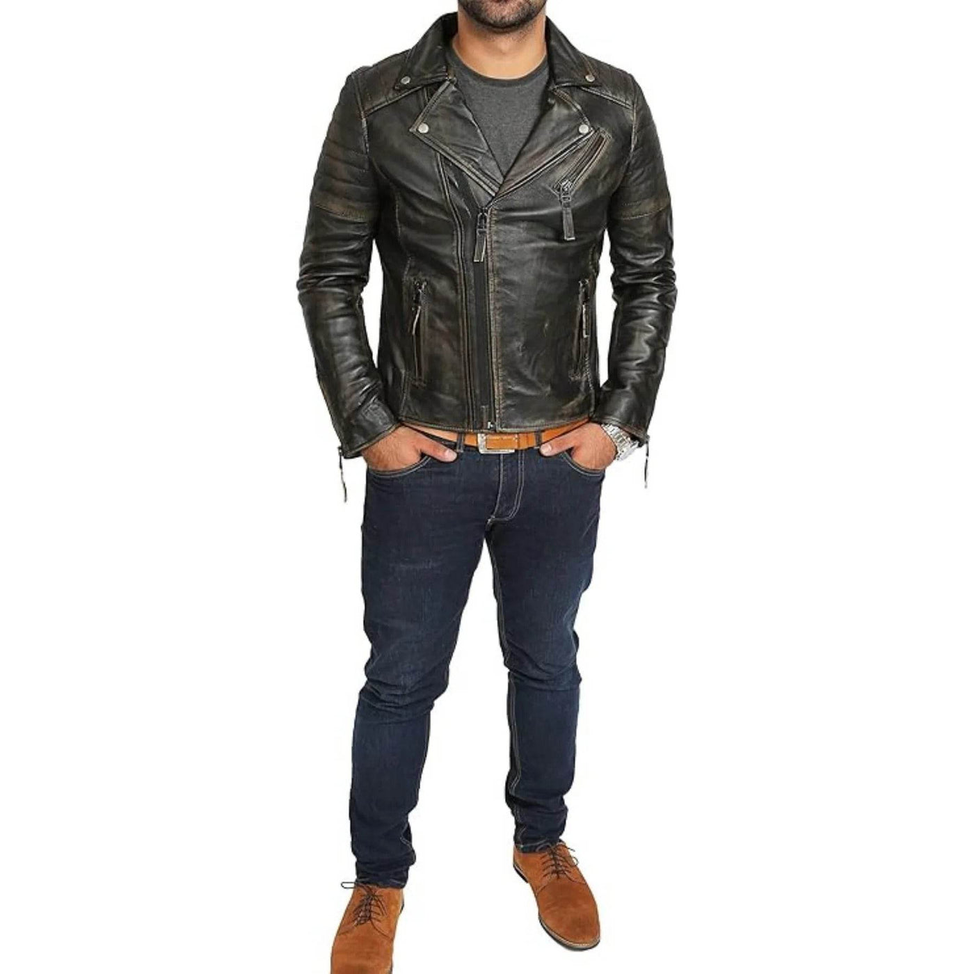 Mens Real Leather Biker Style Jacket - Styriz Jackets 