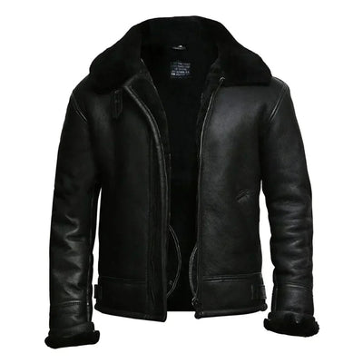Men’s Sheepskin Fur Shearling Black Leather Jacket