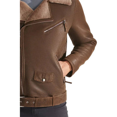 Mens Vintage Brown Shearling Leather Jacket