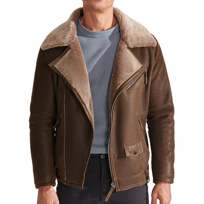 Mens Vintage Brown Shearling Leather Jacket