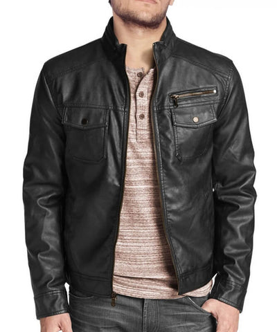 Modern Black Leather Biker Jacket for Men in Classic Style