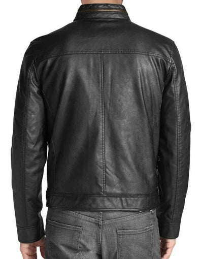 Modern Black Leather Biker Jacket for Men in Classic Style