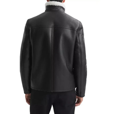 Richard Black Trimmed Shearling Leather Jacket