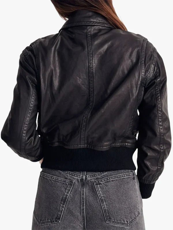 Stylish Women’s Valiant Black Leather Bomber Jacket