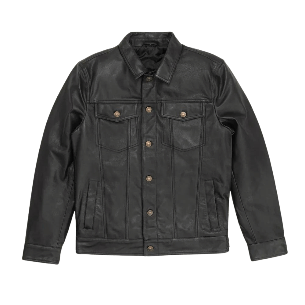 Tom Black Genuine Leather Trucker Jacket