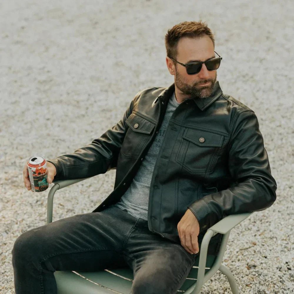 Tom Black Genuine Leather Trucker Jacket