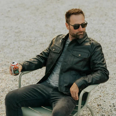 Tom Black Genuine Leather Trucker Jacket