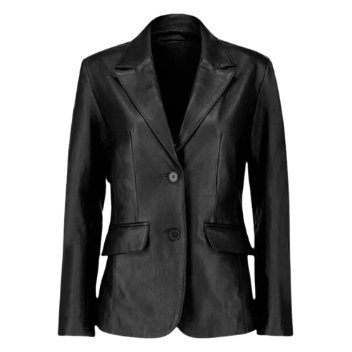 Women’s Black Two Button Leather Blazer