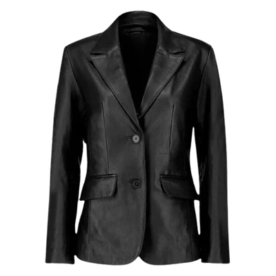 Women’s Black Two Button Leather Blazer