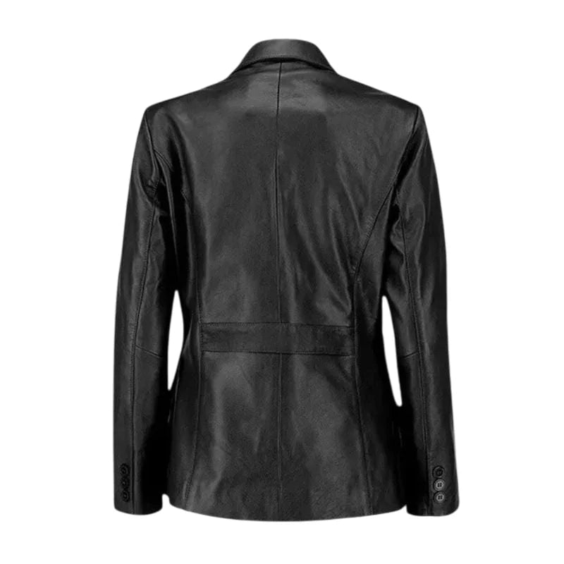 Women’s Black Two Button Leather Blazer